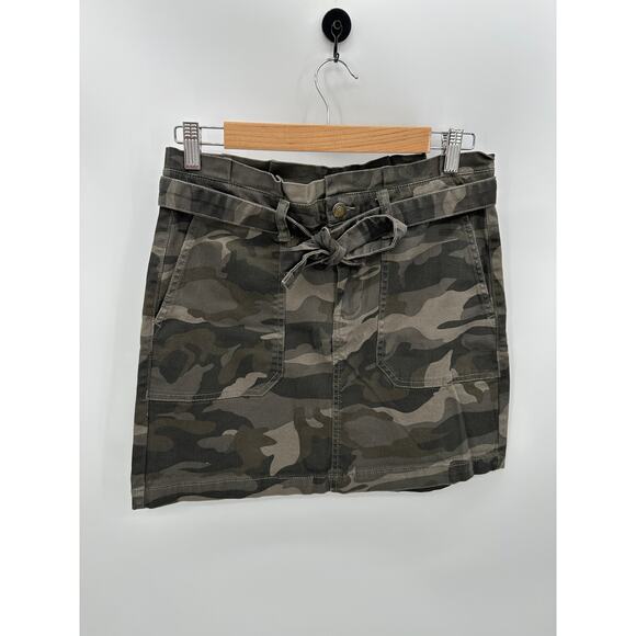 Blue Spice Skirt Women 7 Green Camo Print Belted Mini Cotton Blend Y2K 90s - Picture 1 of 7